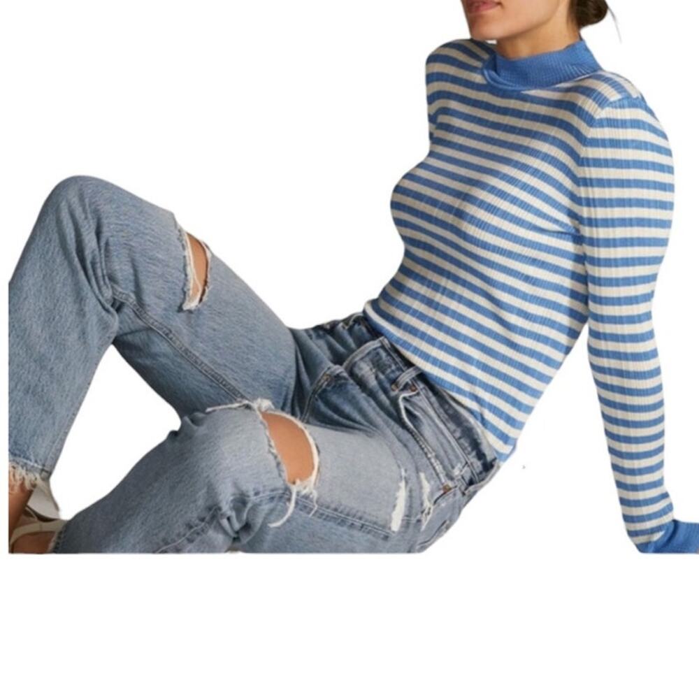 Preppy Chic Scotch & Soda Minimalist Stretch Stripe Mock Neck Top Sz XS